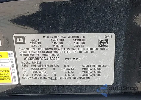2016 GMC Acadia Slt-1 from USA, damaged, VIN 1GKKRRKD7GJ169220